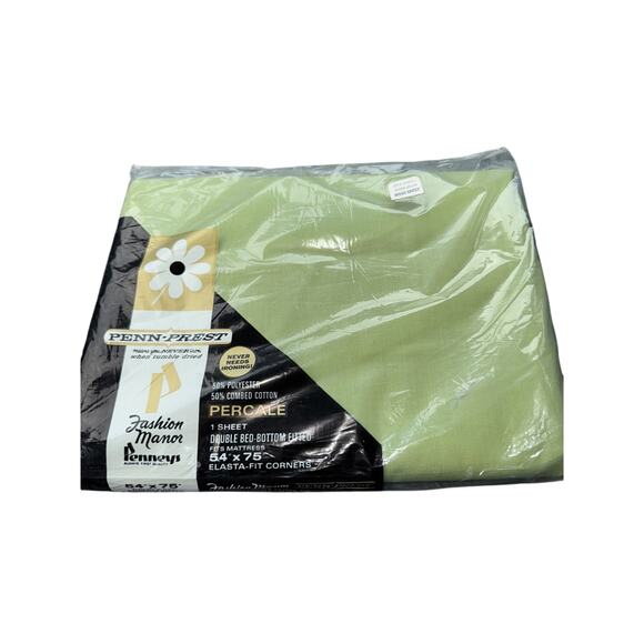 Penn Prest Percale Double Size Fitted Sheet NOS New Sealed Moss Green 54 X 75 - Picture 1 of 5